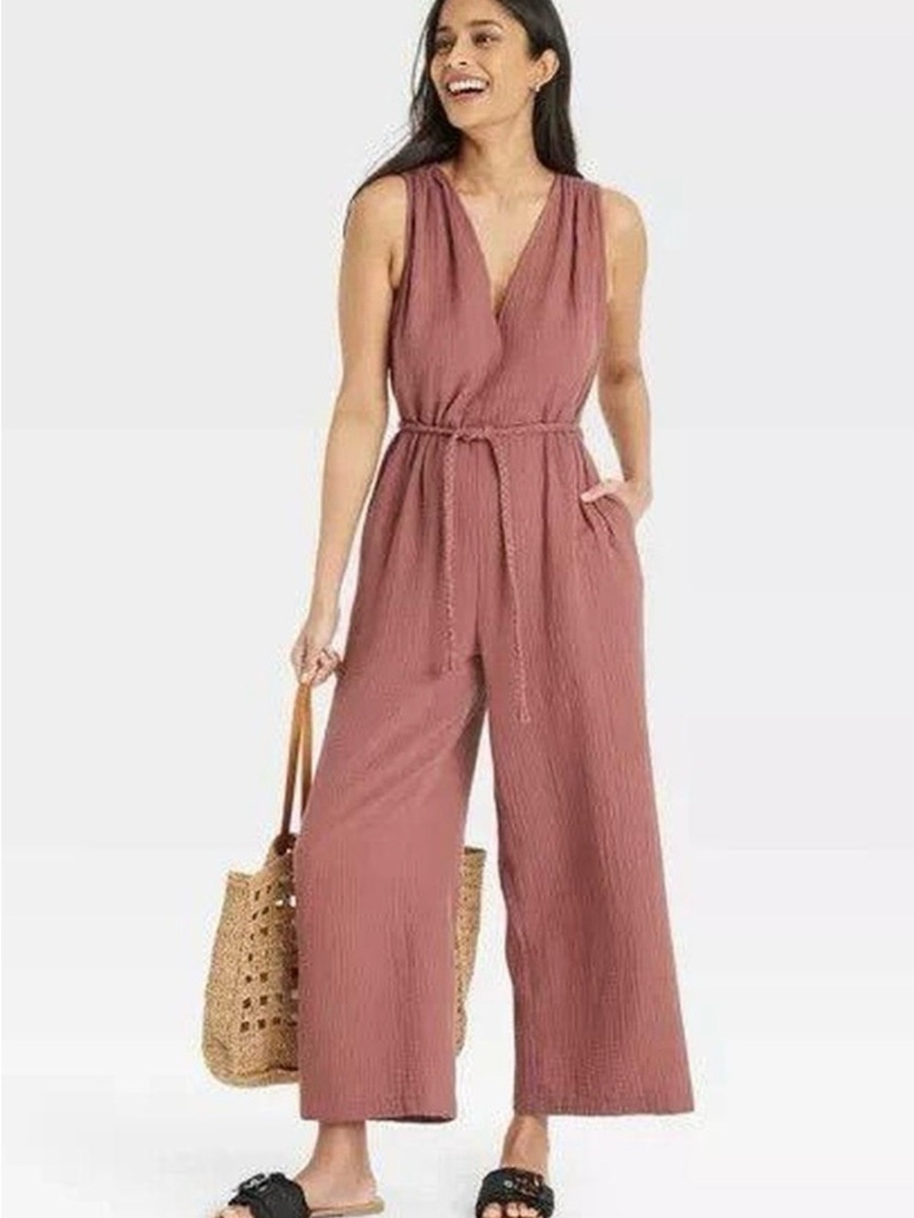 Universal Thread Mauve Gauzy Cotton Boho Sleeveless Wide-Leg Jumpsuit